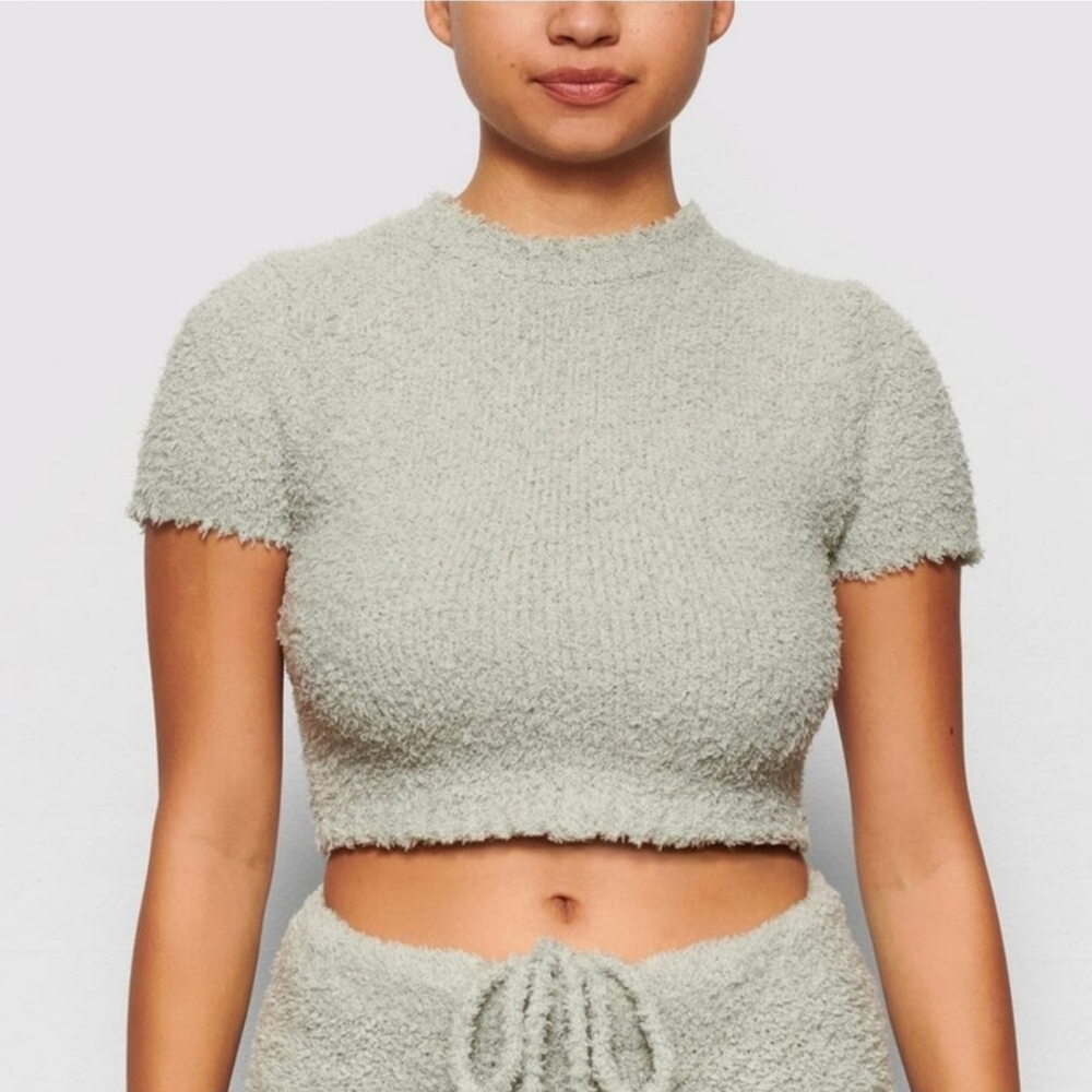 SKIMS Green Fitted Crop T-Shirt
